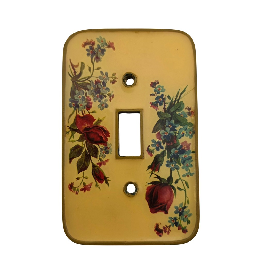 Vintage Victorian Rose Light‎ Switch Plate Cover Resin Brass Floral